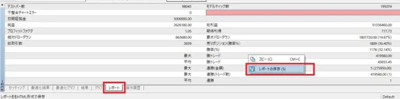 MT4のバックテストレポートを保存する操作画面
