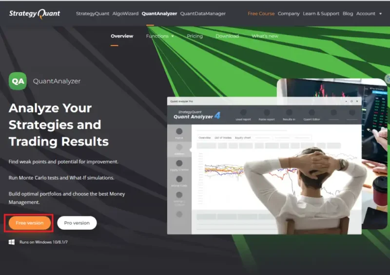 Quant Analyzerの無料版ダウンロードページの画面