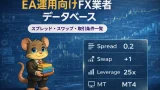 EA運用向けFX業者データベース｜スプレッド・スワップ・取引条件一覧