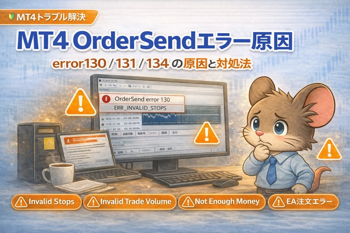 MT4のOrderSend error130 131 134の原因と対処法を解説するアイキャッチ画像