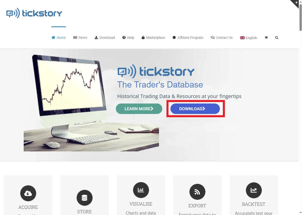 Tickstory公式サイトのDOWNLOADボタン