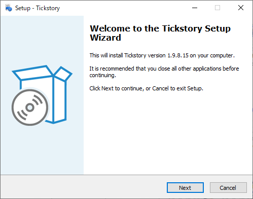 Install Tickstory Lite in English Tickstory Lite installation wizard in English